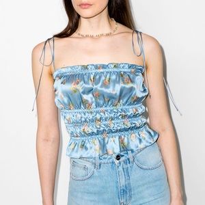 The Reformation Viviana Floral Print Rutched Silk Cami Top